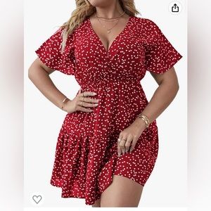 Floerns Women's Plus Size Wrap V Neck Short Sleeve Ruffle Hem A Line Short Dress